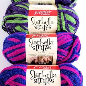 Premier Starbella Stripes Ruffle Yarn Mixed Lot 4 Skeins Wild Card and Spirit